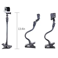 Clamp clip mount - selfie stick - adjustable - flexible extension - for GoPro Hero 9/8/7/6/5/4/2/Session DJI OSMO Action Xiaomi