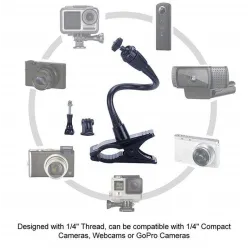 Clamp clip mount - selfie stick - adjustable - flexible extension - for GoPro Hero 9/8/7/6/5/4/2/ DJI OSMO Xiaomi YiMounts