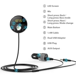 FM modulator - transmitter - Bluetooth - car MP3 player - 3.5mm jack - AUX - handsfreeAudio