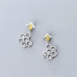 Fashionable earrings - bee / honeycomb - 925 sterling silver