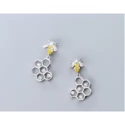 Fashionable earrings - bee / honeycomb - 925 sterling silver