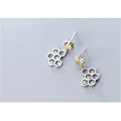 Fashionable earrings - bee / honeycomb - 925 sterling silver