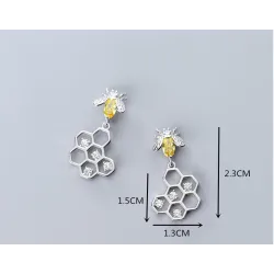 Fashionable earrings - bee / honeycomb - 925 sterling silver