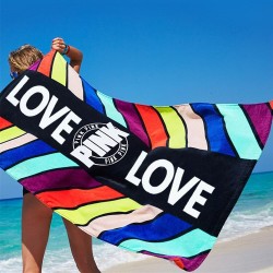Pink Love design / geometric leaf pattern - bath / beach towel - cotton - 71 * 147 cm