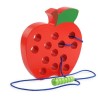 Jouet éducatif Montessori - puzzle en bois - ver mangeant des fruits - pomme / poire / pastèque