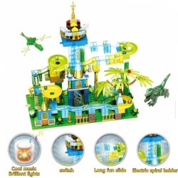 Marble race - with light - electric maze ball - building blocks - Jurassic dinosaur park / jungle world - toy