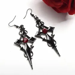 Gothic / Punk style earrings - black cross / red crystal