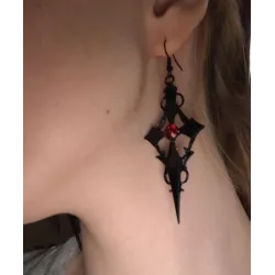 Gothic / Punk style earrings - black cross / red crystal
