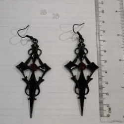 Gothic / Punk style earrings - black cross / red crystal