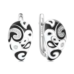 Trendy Original 925 Silver Earrings For Women Black White Enamel Pattern Classic Earrings Cubic Zirconia Elegant Female Jewelry