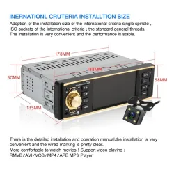 Bluetooth car radio - 4.1 Inch - 1 Din - remote control - HD - 12V - USB - AUXDin 1
