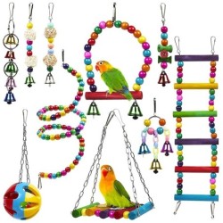 Toys for birds / parrots - cage - swing - hanging bridge - wooden beads - 10 pieces
