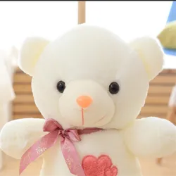 Plush bear - with embroidered hearts / colorful LED lights - toy