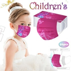 Masques de protection visage / bouche - jetables - 3 épaisseurs - pour enfants - rose avec imprimé papillons - 50 pièces