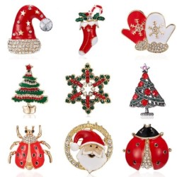 Fashionable Christmas brooches - with crystals - Santa Claus - snowflake - Christmas tree - hat - gloves