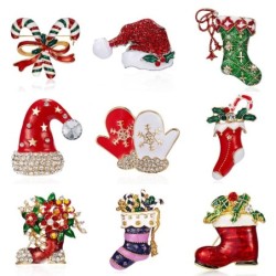Fashionable Christmas brooches - with crystals - hat - socks - double candy cane