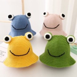 Warm knitted hat - bucket style - with toad's eyes