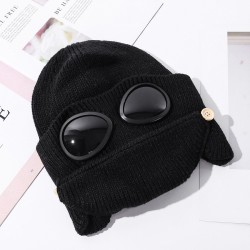 Warm winter knitted hat - with glasses - ears / mouth protection