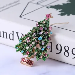 Sapin de Noël en cristal vert - broche tendance