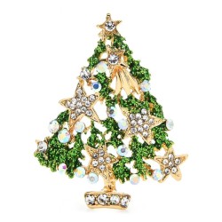 Green Christmas tree with crystals / stars - luxurious brooch
