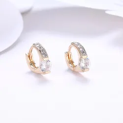Elegant gold earrings - with round white cubic zirconiaEarrings