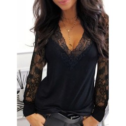 Sexy t-shirt - lace top - V-neck - long sleeve