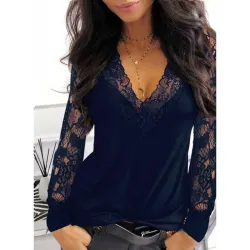 Sexy t-shirt - lace top - V-neck - long sleeveBlouses & shirts