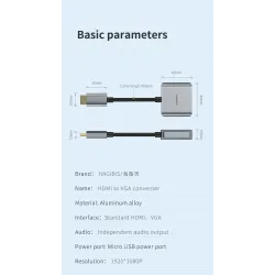 HDMI-compatible to VGA adapter - micro USB - with video / audio power - 1080P