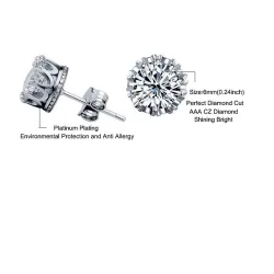 Classic crown stud earrings for men/women - zircon  - gold