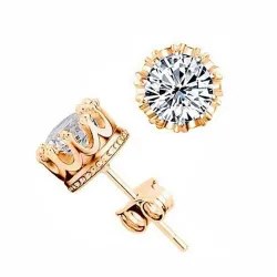 Classic crown stud earrings for men/women - zircon  - gold