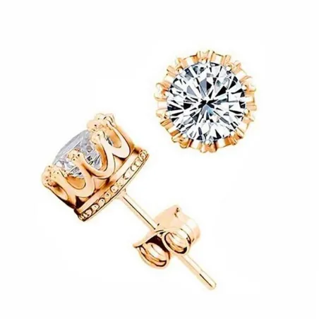 Classic crown stud earrings for men/women - zircon  - gold