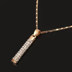 Elegant jewellery set - necklace / earrings - with rhinestones - cylindrical rod pendantJewellery Sets
