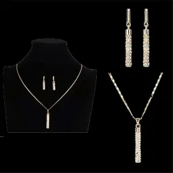Elegant jewellery set - necklace / earrings - with rhinestones - cylindrical rod pendantJewellery Sets