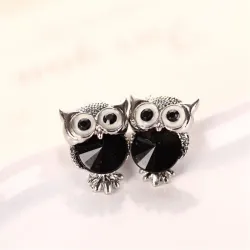 Stud earrings with owl design - crystal - various colours