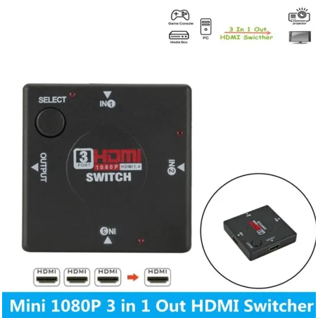 Commutateur HDMI - répartiteur - 3 entrées 1 sortie - mini 3 ports - pour HDTV 1080P