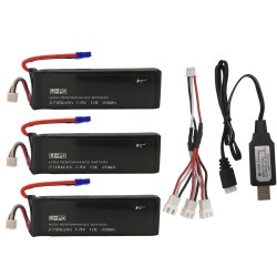 Batterie Hubsan H501S X4 - 7.4V 2700mAh 10C H501S-14 - 3 pièces - 1 câble