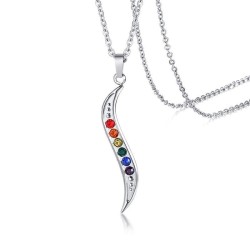 Slim wave shaped pendant - with rainbow stones - stainless steel necklaceNecklaces