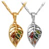 Leaf shaped pendant with crystals - stainless steel necklaceNecklaces