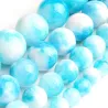 Pierre naturelle - jade bleu/blanc - perles rondes en vrac - pour la confection de bijoux