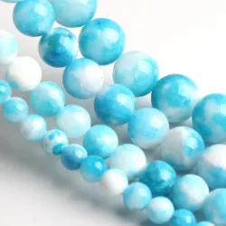 Natural stone - blue / white jade - loose round beads - for making jewelryMen's Jewellery
