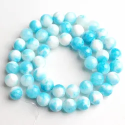Pierre naturelle - jade bleu/blanc - perles rondes en vrac - pour la confection de bijoux