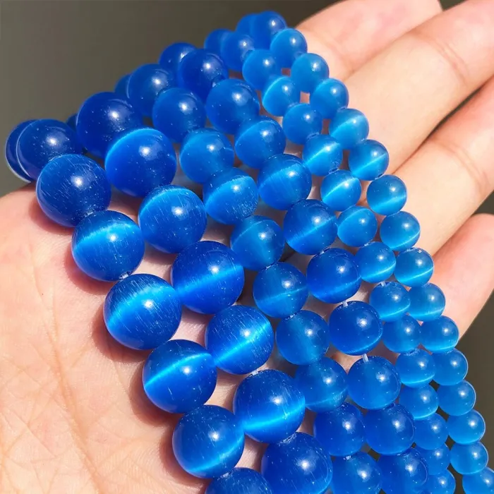 Pierre naturelle - opale bleue - perles rondes en vrac - pour la fabrication de bijoux
