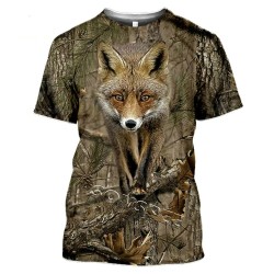 T-shirt manches courtes décontracté - imprimé animaux de chasse - wapiti / lapin