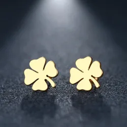 Boucles d'oreilles clous trèfle à quatre feuilles - or / argent