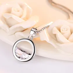 Round pendant with crystal - elegant necklace - 925 sterling silverNecklaces