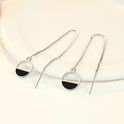 Boucles d'oreilles élégantes avec longue chaîne / pendentif rond - argent sterling 925