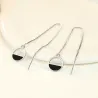 Boucles d'oreilles élégantes avec longue chaîne / pendentif rond - argent sterling 925