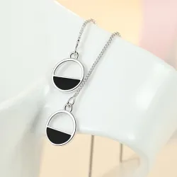 Boucles d'oreilles élégantes avec longue chaîne / pendentif rond - argent sterling 925