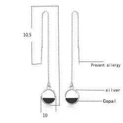 Boucles d'oreilles élégantes avec longue chaîne / pendentif rond - argent sterling 925