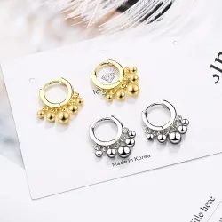 Boucles d'oreilles rondes or / argent avec perles - argent sterling 925